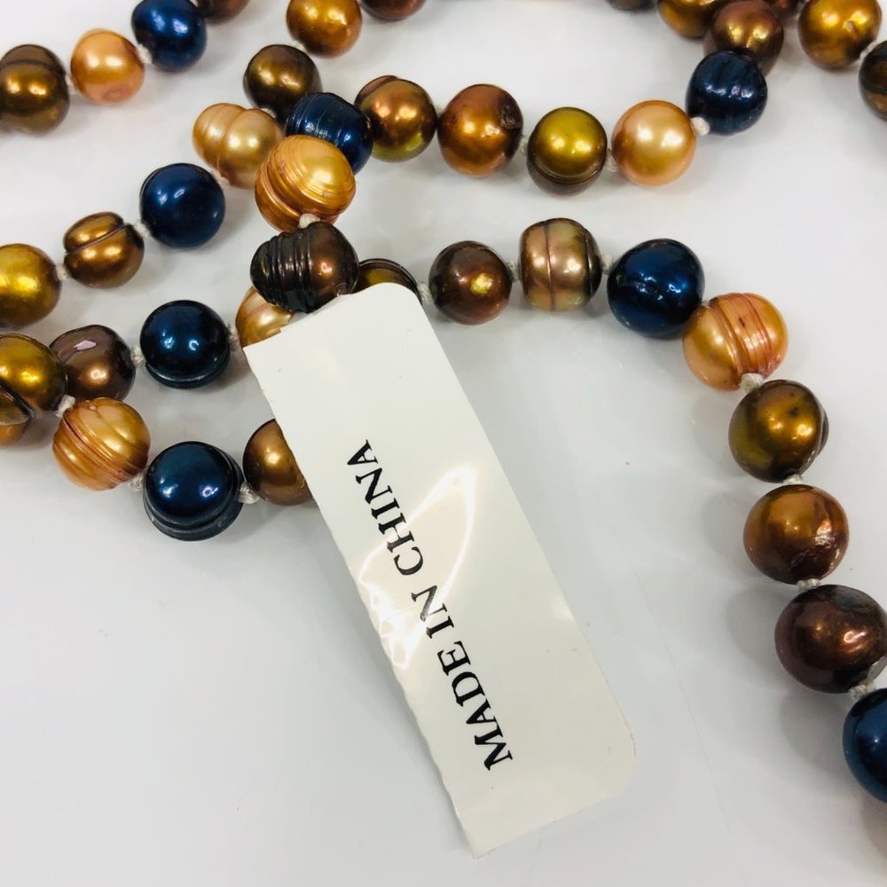 Blue Freshwater Pearl Necklace Extra Long Copper - Picture 6 of 7
